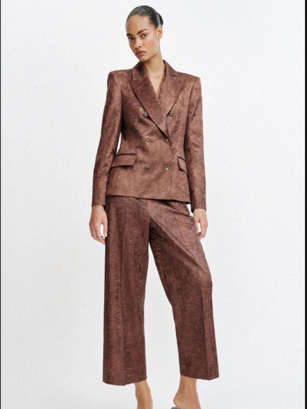 NWT Zara Metallic Copper Wrinkled Look Double Breasted Blazer XS